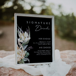 Weiße Blumen   Dunkelgrüne Signature-Drinks-Beschi Poster