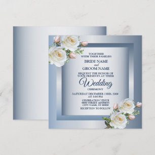 Weiße Blumen Elegante Blaue Graue Hochzeit Einladung