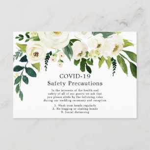 Weiße Blumen Elegante Hochzeit COVID-19-Sicherheit Begleitkarte