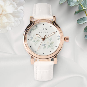 Weiße Blumen Elegante Personalisierte Namen Paar Armbanduhr