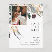 Weiße Blumen-Foto-Save-the-Date-Postkarte Einladungspostkarte (Vorderseite)