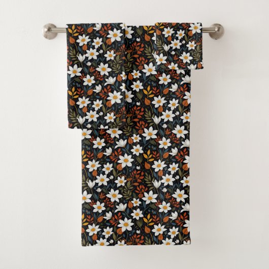 Weiße Blumen für den Herbst Badhandtuch Set (Insitu)