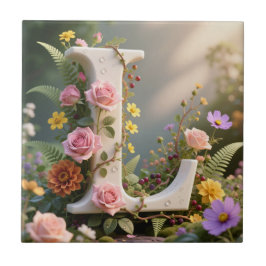 Weiße Blumen-Garten-Monogramm Buchstabe L Fliese