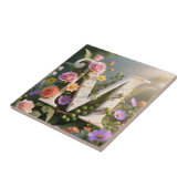 Weiße Blumen-Garten-Monogramm Buchstabe M Fliese (Seite)