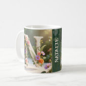 Weiße Blumen-Garten-Monogramm Buchstabe N Kaffeetasse (Vorderseite Links)