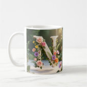 Weiße Blumen-Garten-Monogramm Buchstabe N Kaffeetasse (Links)