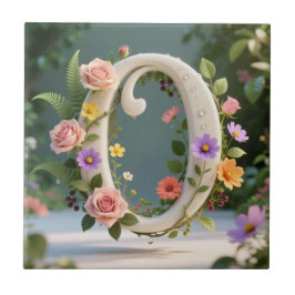 Weiße Blumen-Garten-Monogramm Buchstabe O Fliese