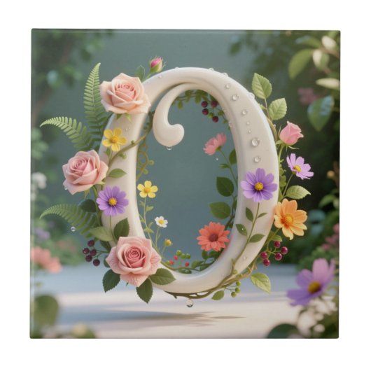 Weiße Blumen-Garten-Monogramm Buchstabe O Fliese (Vorderseite)