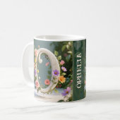 Weiße Blumen-Garten-Monogramm-Buchstabe O Kaffeetasse (Vorderseite Links)