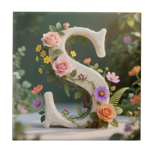 Weiße Blumen-Garten-Monogramm-Buchstabe S Fliese