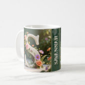 Weiße Blumen-Garten-Monogramm-Buchstabe S Kaffeetasse (Vorderseite Links)
