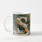 Weiße Blumen-Garten-Monogramm-Buchstabe S Kaffeetasse (Links)