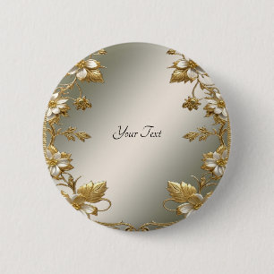 Weiße Blumen-Gold-Ornament-Knopf Button