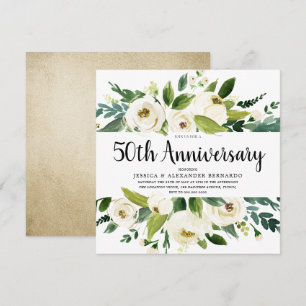 Weiße Blumen Goldene Hochzeit 50. Hochzeitstag Einladung