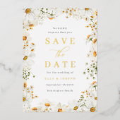 Weiße Blumen & Goldfolie Hochzeit Save The Date Folieneinladung (Vorderseite)