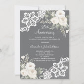 Weiße Blumen Grau 25. Hochzeitstag Einladung (Vorderseite)