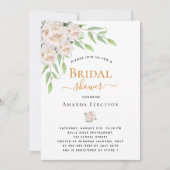 Weiße Blumen Grün elegantes Brautparty Einladung (Vorderseite)