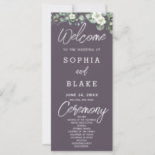 Weiße Blumen Grün Graues Hochzeitsprogramm