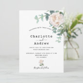 Weiße Blumen Grün Moderne elegante Hochzeit Einladung (Stehend Vorderseite)