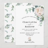 Weiße Blumen Grün Moderne elegante Hochzeit Einladung (Vorne/Hinten)