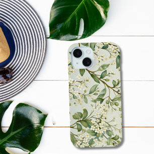 Weiße Blumen Grüne Flora Wasserfarbe Case-Mate iPhone Hülle