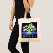 Weiße Blumen, grüne Vasen-Tasche Tragetasche (Vorderseite (Produkt))