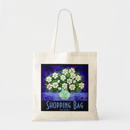 Weiße Blumen, grüne Vasen-Tasche Tragetasche (Vorne)