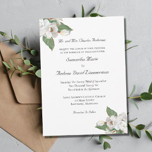 Weiße Blumen Grünzeug Magnolie Hochzeitseinladung Einladung