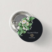 Weiße Blumen Hochzeit Button (Vorne & Hinten)