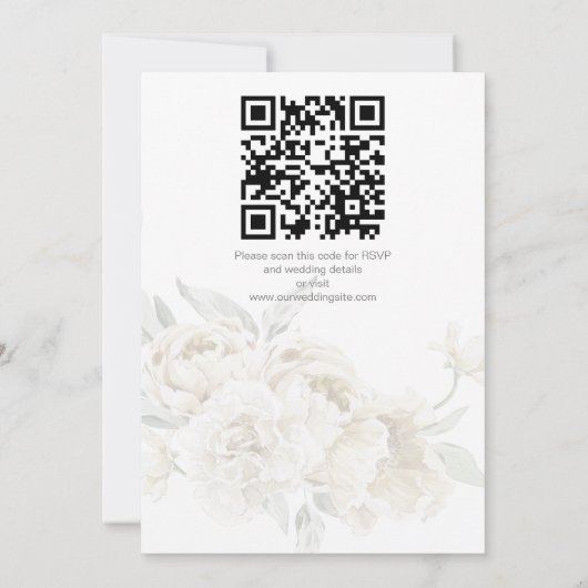 Weiße Blumen-Hochzeit in weißem Silber Einladung (Rückseite)