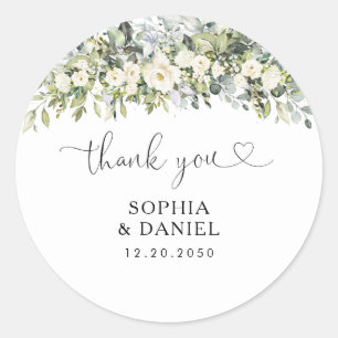 Weiße Blumen-Hochzeit-Klassischer-Runder-Aufkleber Runder Aufkleber
