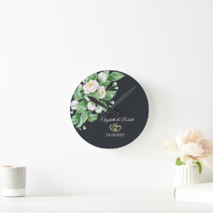 Weiße Blumen Hochzeit Runde Wanduhr