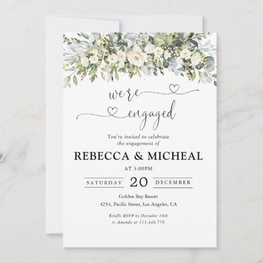 Weiße Blumen-Hochzeitseinladung Einladung (Vorderseite)