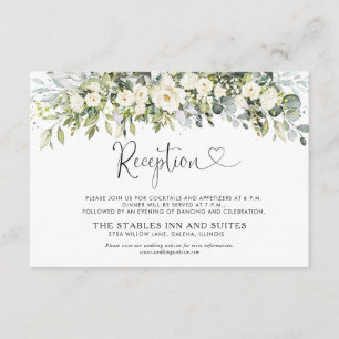 Weiße Blumen-Hochzeitsempfang-Beilagekarte  Begleitkarte