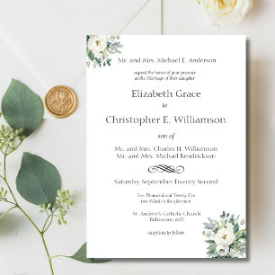 Weiße Blumen-Hochzeitstraditionelle formelle Hochz Einladung