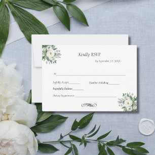 Weiße Blumen-Hochzeitstraditionelle formelle Hochz RSVP Karte