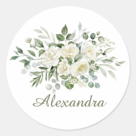 Weiße Blumen - individuelle Bridesmaid-Geschenke Runder Aufkleber