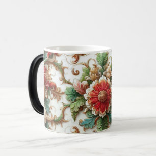Weiße Blumen-Kaffeetasse aus Keramik, 0,44l Verwandlungstasse