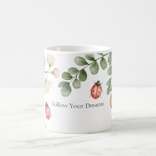 Weiße Blumen Marienkäfer Kaffeetasse