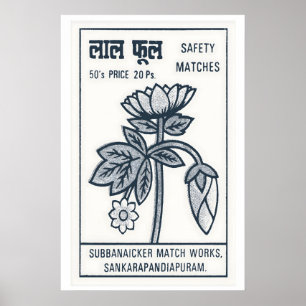 Weiße Blumen - Matchbox-Druck - Indien-Wandkunst Poster