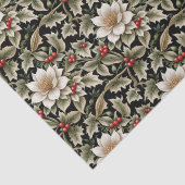 Weiße Blumen mit Holly & Red Berries Seidenpapier (Detail)