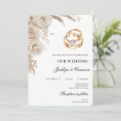 Weiße Blumen mit Ring Hochzeit Einladung (Stehend Vorderseite)