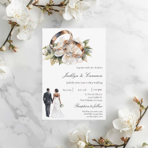 Weiße Blumen mit Ring Hochzeit Einladung