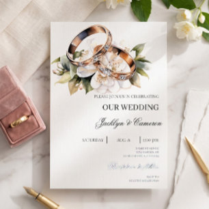 Weiße Blumen mit Ring-Hochzeit Einladung