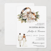 Weiße Blumen mit Ring Spanische Hochzeit Einladung (Vorne/Hinten)