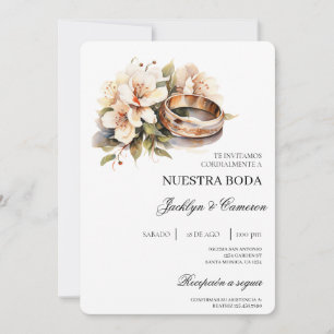 Weiße Blumen mit Ring Spanische Hochzeitseinladung Einladung
