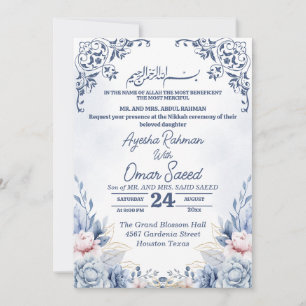 Weiße Blumen Nikkah Blau Weiße Einladung