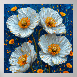 🌼 Weiße Blumen-Ölgemälde für ein ruhiges Zuhause Poster