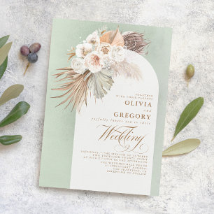Weiße Blumen Pampasgras Elegante Salbei-Hochzeit Einladung