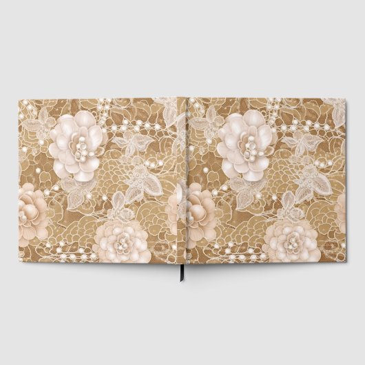 Weiße Blumen, Perlen und Spitze  Gästebuch (Voll)